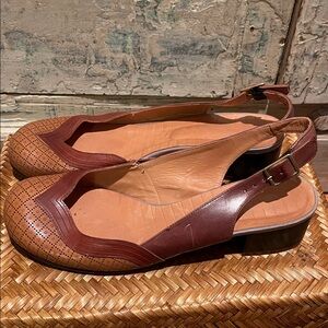 EUC Chi Mihara Freya Brown Leather Slingback Women's Shoes /40.5, 10.5/